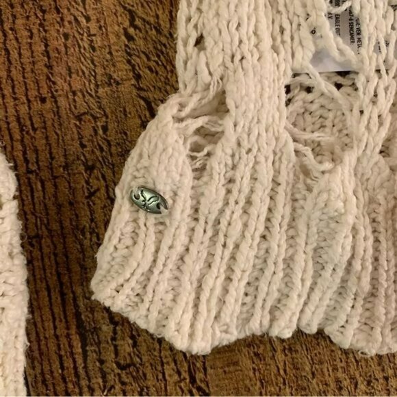 American eagle womens white open weave knit crewneck pullover sweater -s - Picture 8 of 8